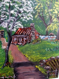 The Mountain Cabin Original Oil Painting
