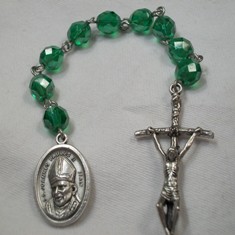 Blessed Pope John Paul II Chaplet with Fire-polished Green Glass Beads