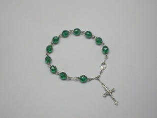 Fire-polished Green Bead Rosary Bracelet
