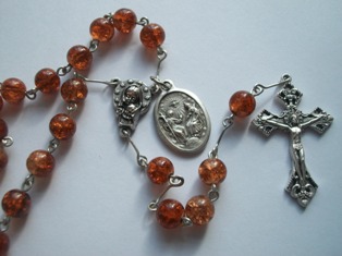 Confirmation Rosary with Amber Crackle Glass Beads
