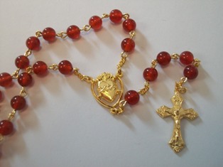 Sacred Heart Rosary with Carnelian Beads