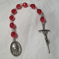 Blessed Pope John Paul II Chaplet with Fire-polished Red Beads & Papal Crucifix