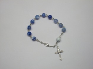 Blue and White Glass Rosary Bracelet
