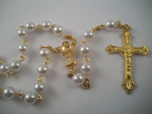 First Communion Rosary with White Glass Beads