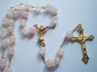 First Communion Rosary with Rose Quartz Beads