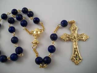 First Communion Rosary with Dark Blue Dyed Jasper Beads