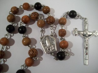 Quad Wood Bead Rosary with Fatima Water